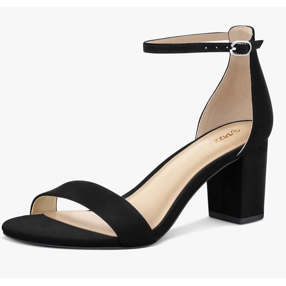 PIZZ ANNU Women's Block Heel Sandals Size 7 Ankle Strap Dress Shoes Pumps